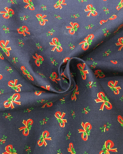 Christmas Bows Fabric 100% Cotton - Per Metre/ Half Metre/ Fat Quarter NAVY RF27