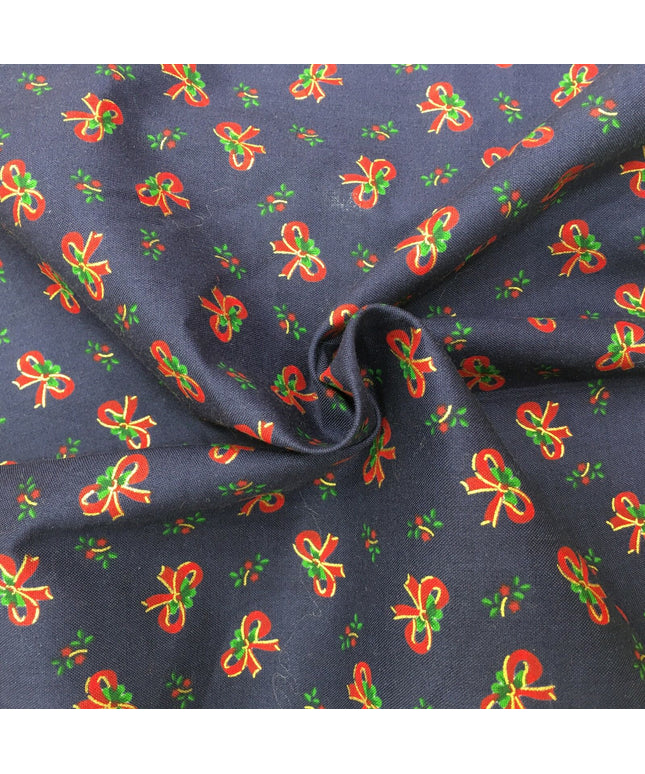 Christmas Bows Fabric 100% Cotton - Per Metre/ Half Metre/ Fat Quarter NAVY RF27