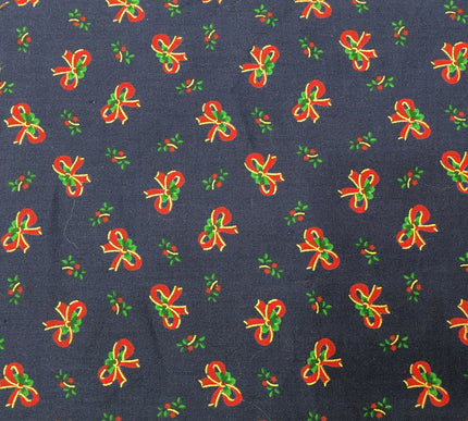 Christmas Bows Fabric 100% Cotton - Per Metre/ Half Metre/ Fat Quarter NAVY RF27