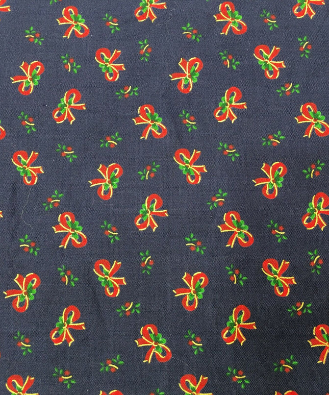 Christmas Bows Fabric 100% Cotton - Per Metre/ Half Metre/ Fat Quarter NAVY RF27