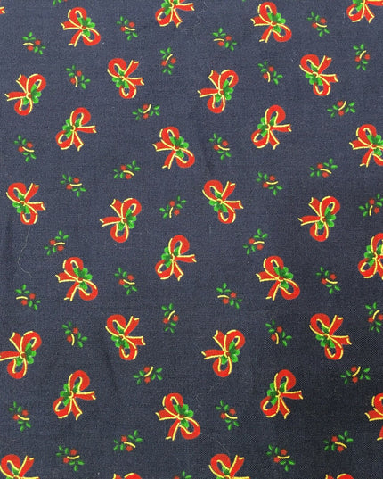 Christmas Bows Fabric 100% Cotton - Per Metre/ Half Metre/ Fat Quarter NAVY RF27