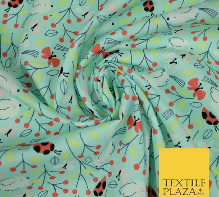 Little Robin Ladybird Butterfly Leafy 100% Cotton Poplin Print Fabric Face Masks