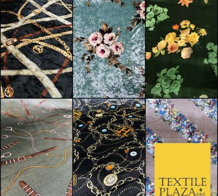 Various Floral Stripe Chains Hermes MK Printed Soft Stretch Velvet Dress Fabric