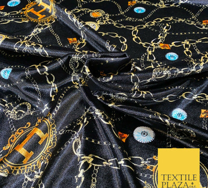Various Floral Stripe Chains Hermes MK Printed Soft Stretch Velvet Dress Fabric