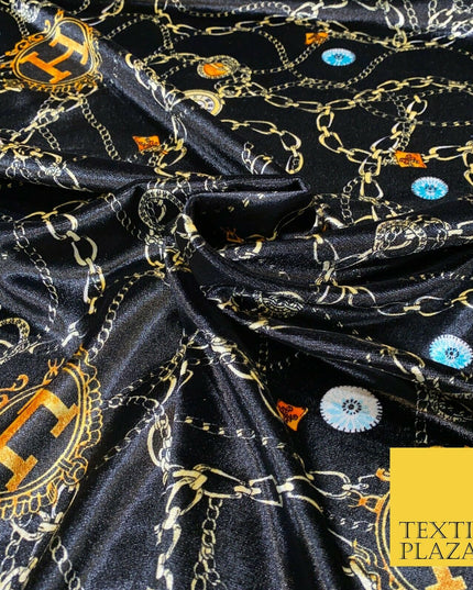 Various Floral Stripe Chains Hermes MK Printed Soft Stretch Velvet Dress Fabric