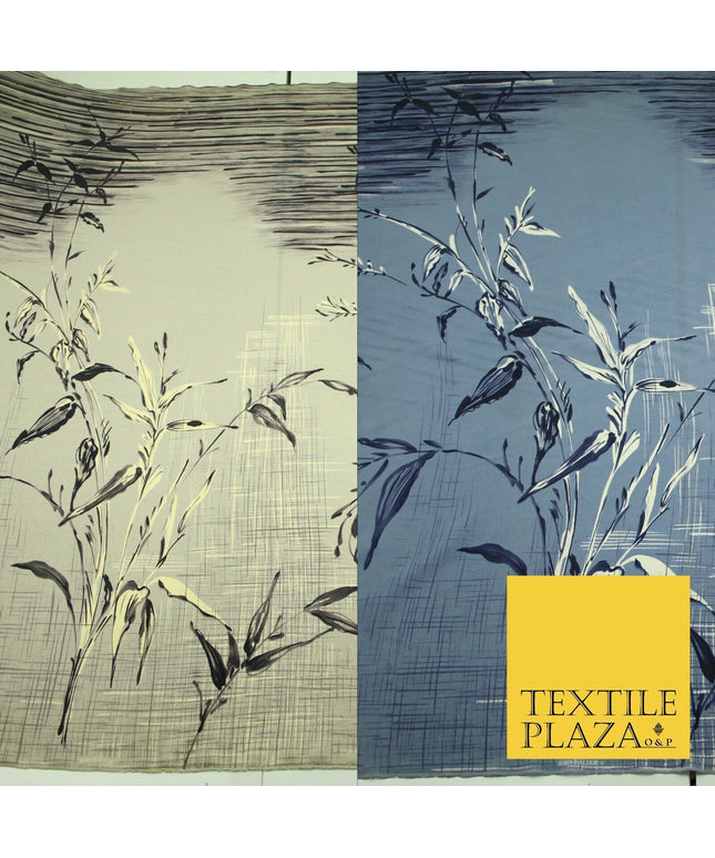 JAPANESE John Kaldor Grey Gold Panel Floral Leafy Branch Printed Dress Fabric
