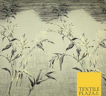 JAPANESE John Kaldor Grey Gold Panel Floral Leafy Branch Printed Dress Fabric