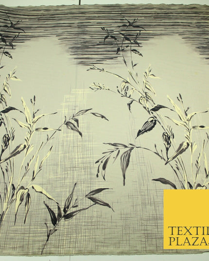 JAPANESE John Kaldor Grey Gold Panel Floral Leafy Branch Printed Dress Fabric