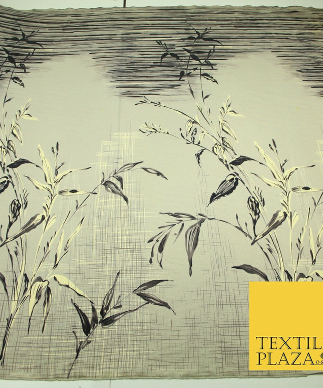 JAPANESE John Kaldor Grey Gold Panel Floral Leafy Branch Printed Dress Fabric