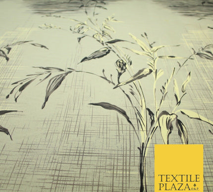 JAPANESE John Kaldor Grey Gold Panel Floral Leafy Branch Printed Dress Fabric