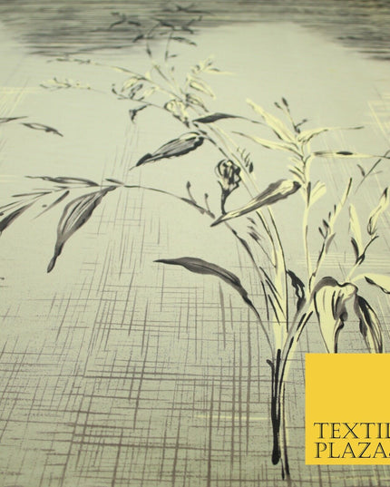 JAPANESE John Kaldor Grey Gold Panel Floral Leafy Branch Printed Dress Fabric