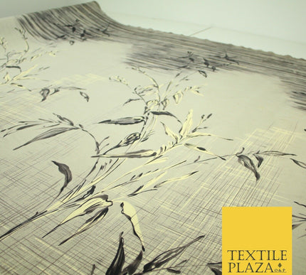 JAPANESE John Kaldor Grey Gold Panel Floral Leafy Branch Printed Dress Fabric