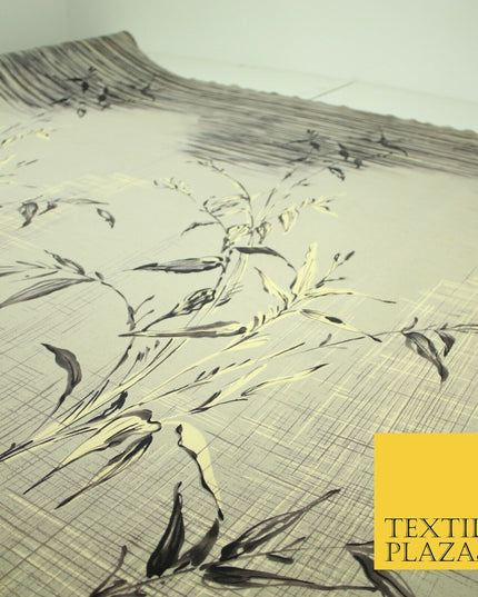 JAPANESE John Kaldor Grey Gold Panel Floral Leafy Branch Printed Dress Fabric
