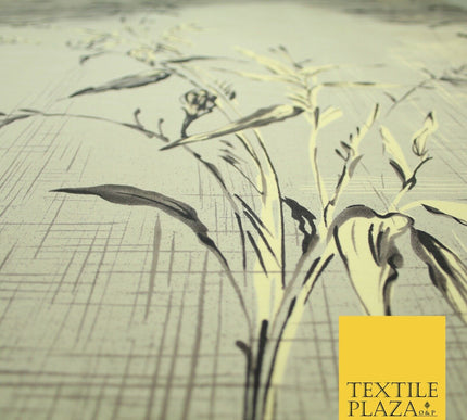 JAPANESE John Kaldor Grey Gold Panel Floral Leafy Branch Printed Dress Fabric