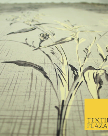 JAPANESE John Kaldor Grey Gold Panel Floral Leafy Branch Printed Dress Fabric