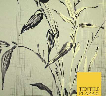 JAPANESE John Kaldor Grey Gold Panel Floral Leafy Branch Printed Dress Fabric