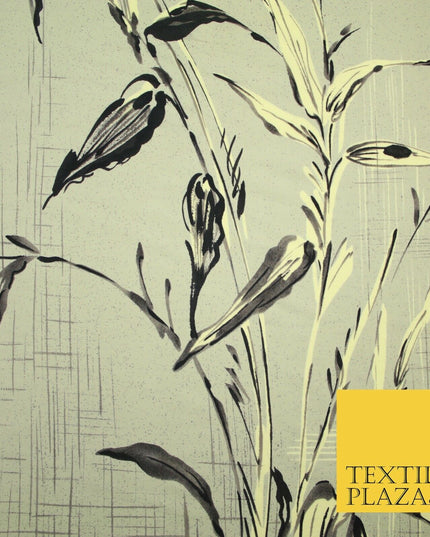 JAPANESE John Kaldor Grey Gold Panel Floral Leafy Branch Printed Dress Fabric