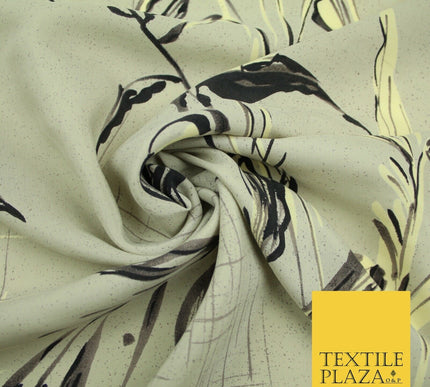 JAPANESE John Kaldor Grey Gold Panel Floral Leafy Branch Printed Dress Fabric