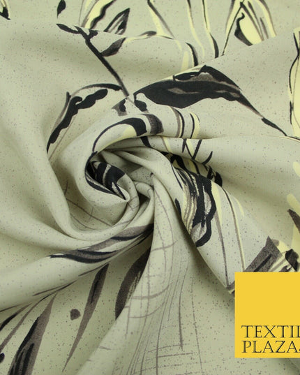 JAPANESE John Kaldor Grey Gold Panel Floral Leafy Branch Printed Dress Fabric