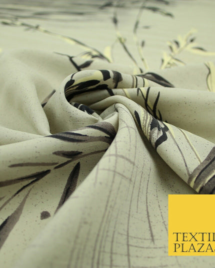JAPANESE John Kaldor Grey Gold Panel Floral Leafy Branch Printed Dress Fabric