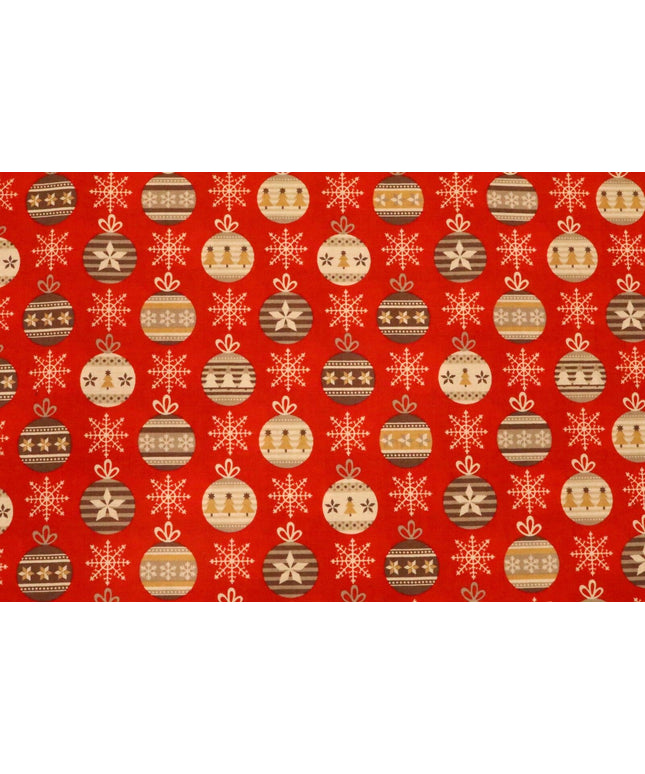Christmas Snowflake & Baubles Fabric 100% Cotton - Per Metre Festive RED RF35
