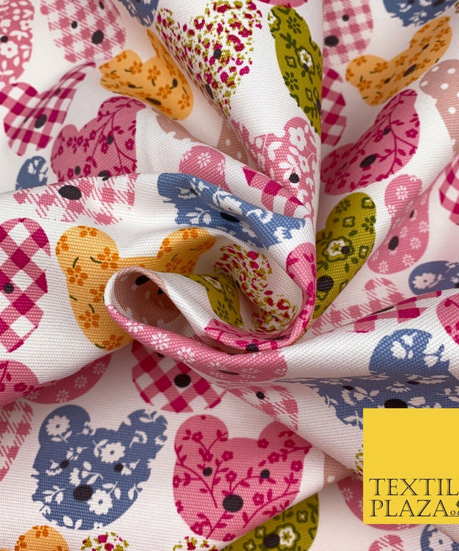 PINK Teddy Bear Patchwork 100% COTTON CANVAS Printed Fabric Craft 58" 1712