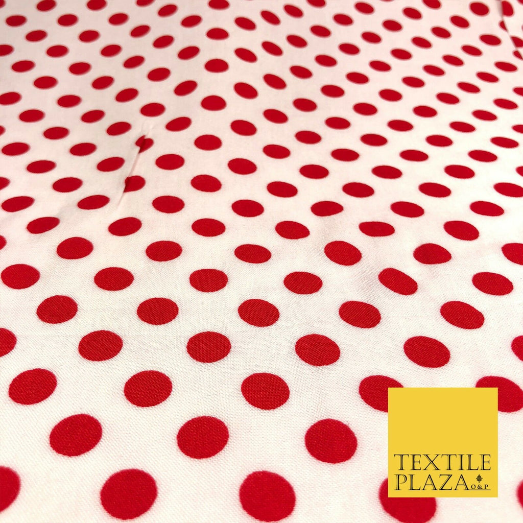 Off White with Red Polka Dot Spotted Spot Viscose Dress Fabric Craft 44" 956