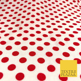 Off White with Red Polka Dot Spotted Spot Viscose Dress Fabric Craft 44" 956