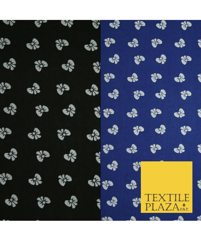 Small Cute Smart Ribbon Bow White Printed Poly Cotton Fabric Polycotton Mask 45"