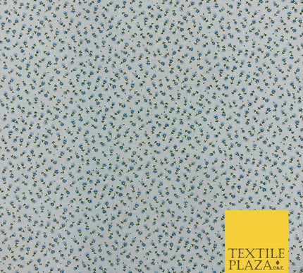 Sky Blue Ditsy Small Floral Print Fabric 100% Cotton Flower Dress Craft RB357