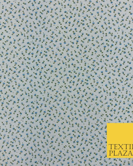 Sky Blue Ditsy Small Floral Print Fabric 100% Cotton Flower Dress Craft RB357