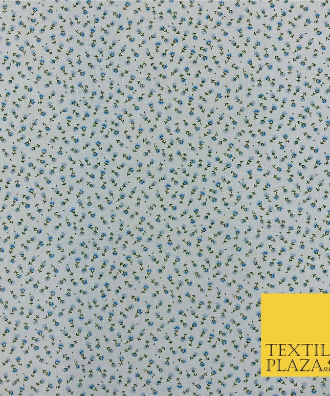 Sky Blue Ditsy Small Floral Print Fabric 100% Cotton Flower Dress Craft RB357