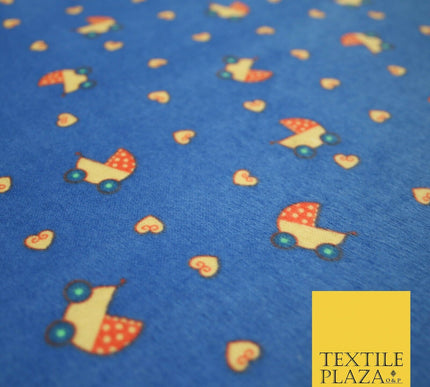 Blue Baby Pram Hearts Winceyette Super Soft Brushed Cotton Print Fabric 43" 4954