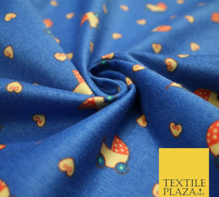 Blue Baby Pram Hearts Winceyette Super Soft Brushed Cotton Print Fabric 43" 4954