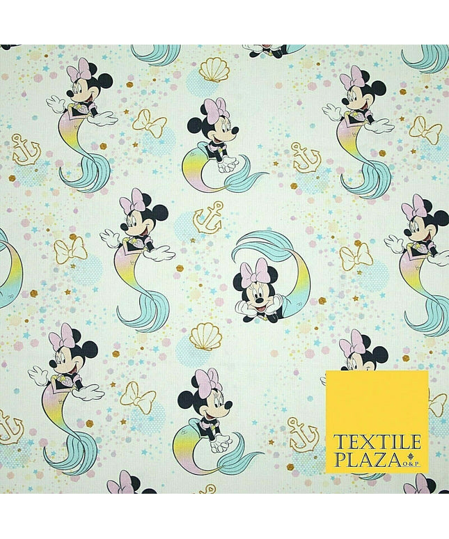 Mickey Minnie Disney Licensed Rainbow Mermaid Printed Fabric 100% Cotton 4963
