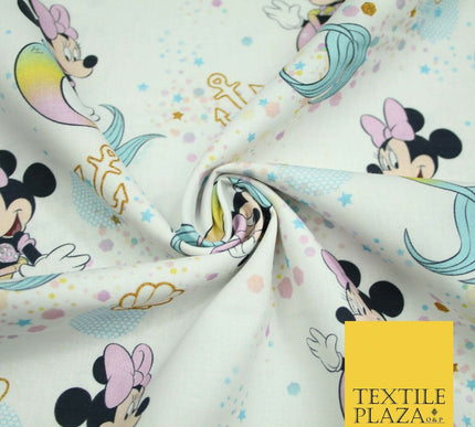 Mickey Minnie Disney Licensed Rainbow Mermaid Printed Fabric 100% Cotton 4963