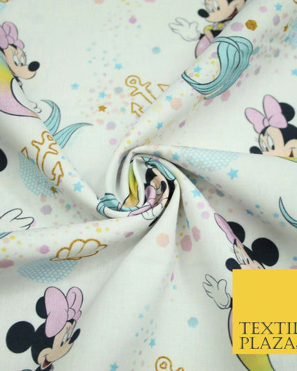 Mickey Minnie Disney Licensed Rainbow Mermaid Printed Fabric 100% Cotton 4963