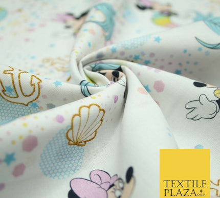 Mickey Minnie Disney Licensed Rainbow Mermaid Printed Fabric 100% Cotton 4963