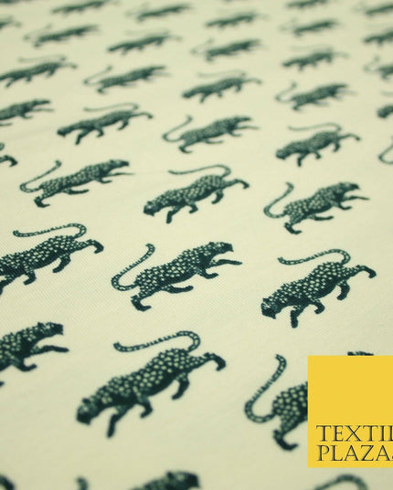 CREAM Leopard Cheetah Big Cat Printed Soft Cotton Jersey Stretch Fabric 59" 4973