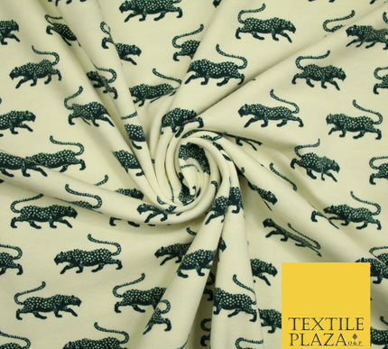 CREAM Leopard Cheetah Big Cat Printed Soft Cotton Jersey Stretch Fabric 59" 4973