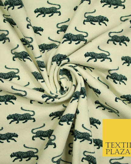 CREAM Leopard Cheetah Big Cat Printed Soft Cotton Jersey Stretch Fabric 59" 4973