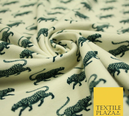 CREAM Leopard Cheetah Big Cat Printed Soft Cotton Jersey Stretch Fabric 59" 4973