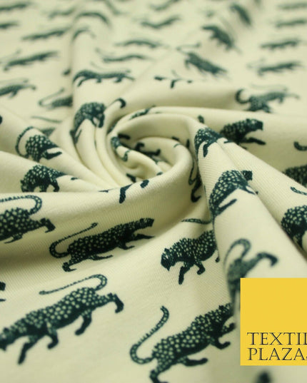 CREAM Leopard Cheetah Big Cat Printed Soft Cotton Jersey Stretch Fabric 59" 4973