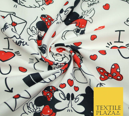 Mickey Minnie Mouse Love Letters Valentine Disney Print Fabric 100% Cotton 4965