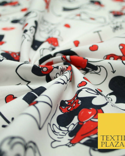 Mickey Minnie Mouse Love Letters Valentine Disney Print Fabric 100% Cotton 4965