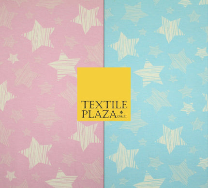 Blue Pink Falling Sketch Stars Soft Cotton Jersey Stretch Dress Fabric Baby 59"