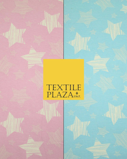 Blue Pink Falling Sketch Stars Soft Cotton Jersey Stretch Dress Fabric Baby 59"