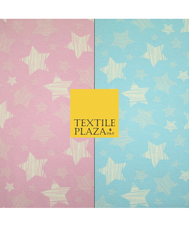 Blue Pink Falling Sketch Stars Soft Cotton Jersey Stretch Dress Fabric Baby 59"