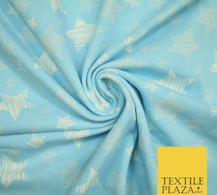 Blue Pink Falling Sketch Stars Soft Cotton Jersey Stretch Dress Fabric Baby 59"