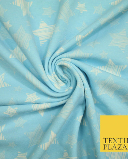 Blue Pink Falling Sketch Stars Soft Cotton Jersey Stretch Dress Fabric Baby 59"